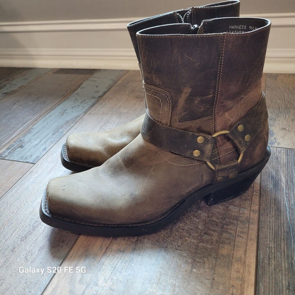 Leather Western Harness Pull On Men's Boots 9.5 Vintage Frye Maybe SB9 - Picture 2 of 12